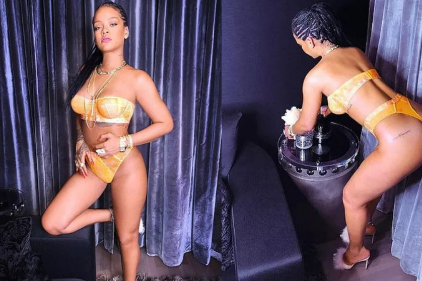 Rihanna posa com lingerie de sua marca