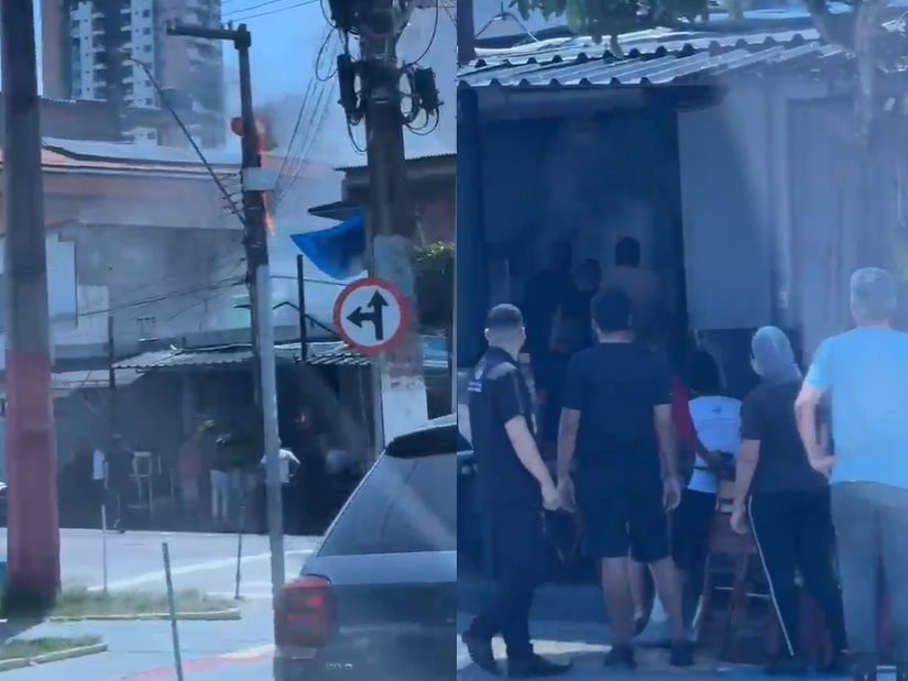 Incêndio em poste assusta clientes e funcionários de churrascaria em Belém.